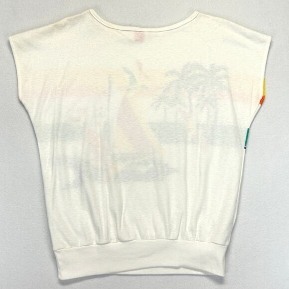 Vintage 80s Tee Shirt Jane Colby Sailboat Sunset Textured Tropical Beach Fashion - Picture 2 of 14